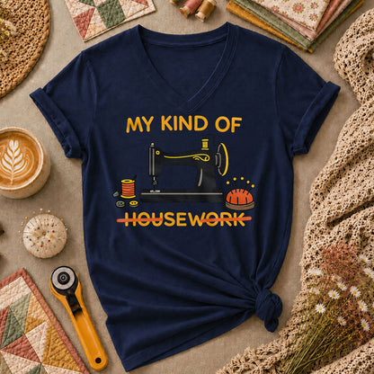 My Kind Of Housework Sew Women's V-Neck - Navy