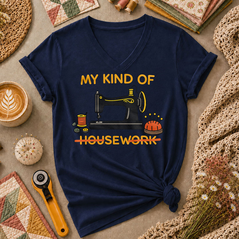 My Kind Of Housework Sew Women's V-Neck - Navy