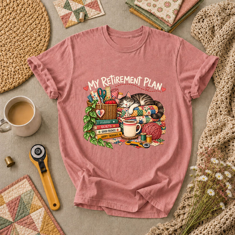 My Retirement Plan Cat Quilt Fabric T-Shirt - Heather Mauve