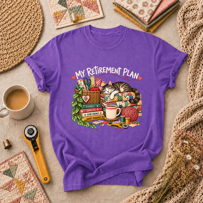 My Retirement Plan Cat Quilt Fabric T-Shirt - Heather Team Purple