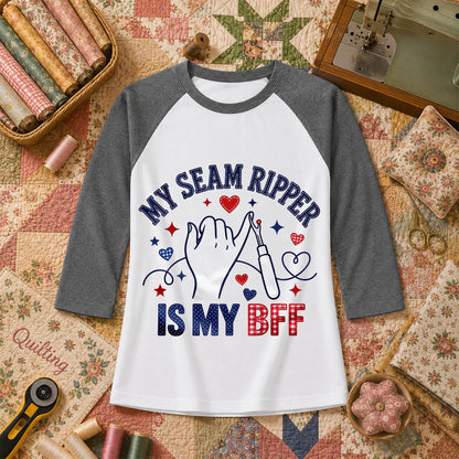 My Seam Ripper Is My BFF Raglan Sleeve - Deep Heather