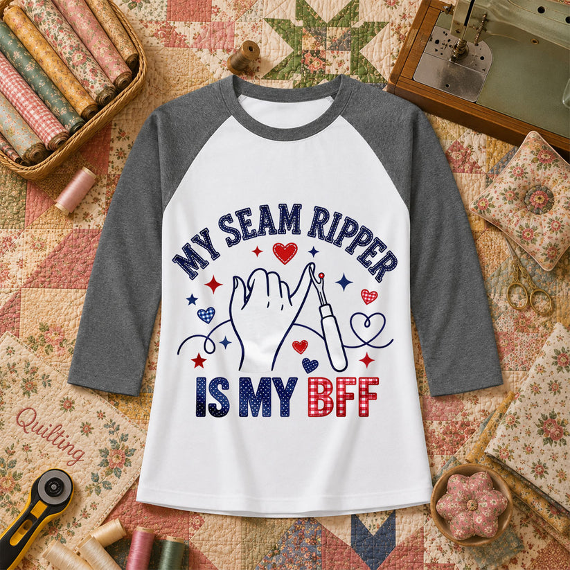 My Seam Ripper Is My BFF Raglan Sleeve - Deep Heather