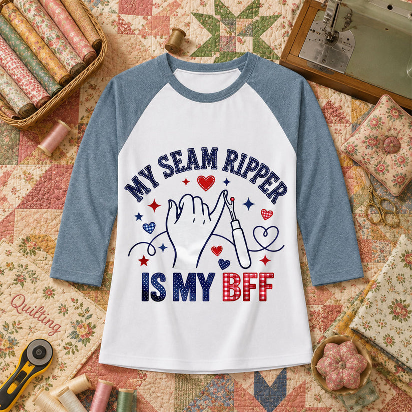 My Seam Ripper Is My BFF Raglan Sleeve - Denim