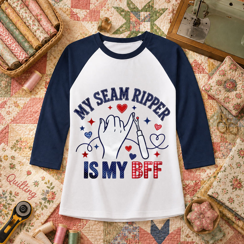 My Seam Ripper Is My BFF Raglan Sleeve - Navy
