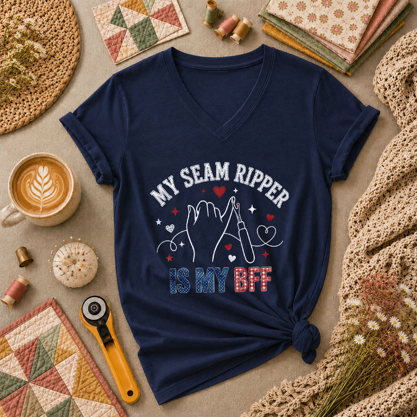 My Seam Ripper Is My BFF Women's V-Neck - Navy