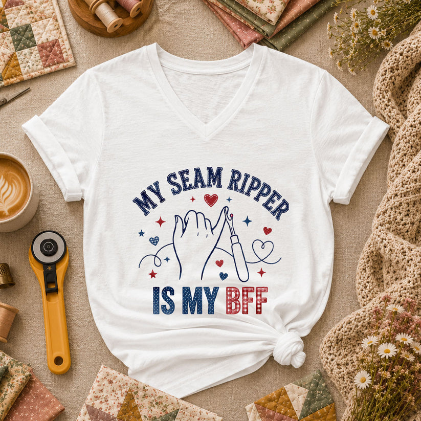 My Seam Ripper Is My BFF Women's V-Neck - White