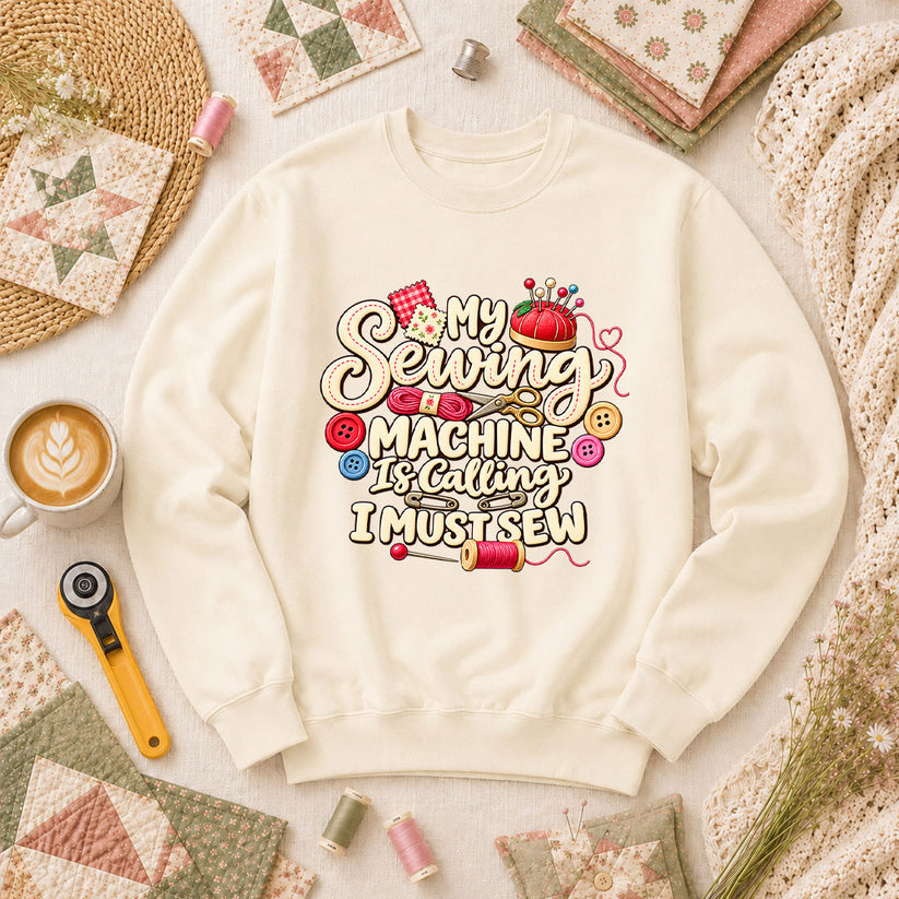 My Sewing Machine Is Calling I Must Sew Long Sleeve - Natural