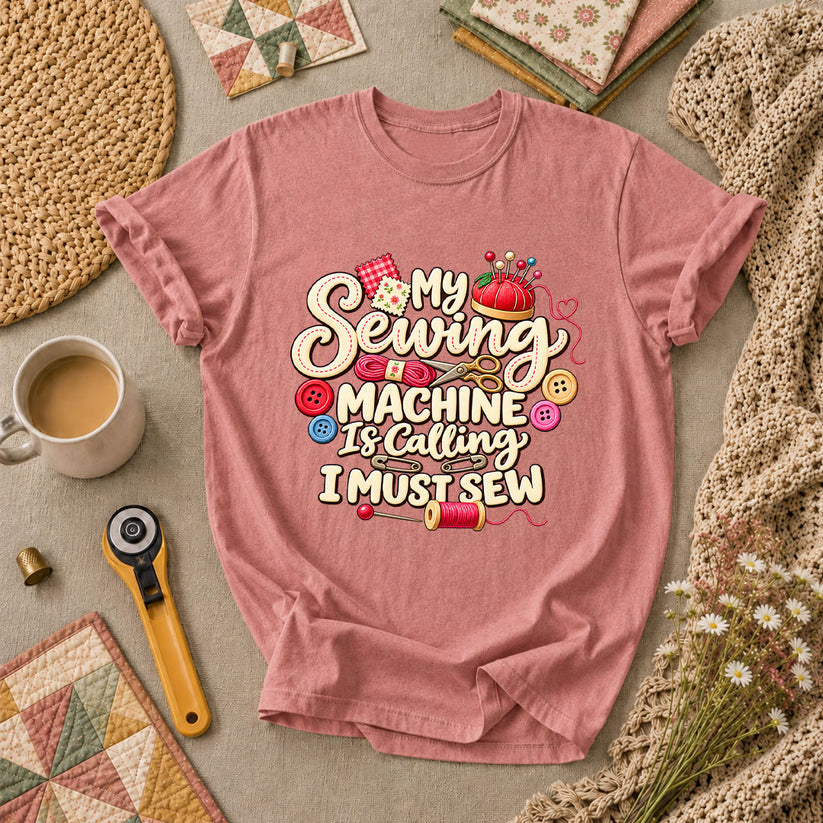 My Sewing Machine Is Calling I Must Sew T-Shirt - Heather Mauve