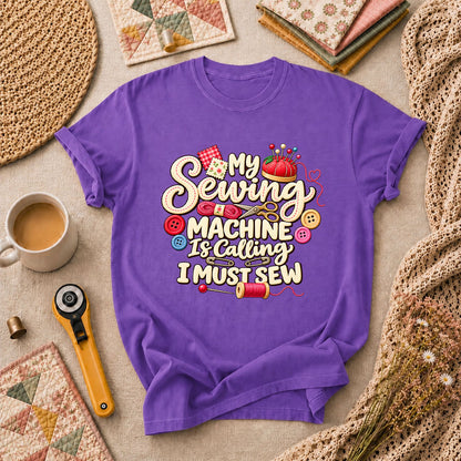 My Sewing Machine Is Calling I Must Sew T-Shirt - Heather Team Purple