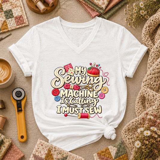 My Sewing Machine Is Calling I Must Sew Women's V-Neck