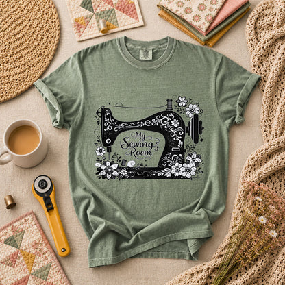 My Sewing Room Black White Sketch T-Shirt - Forest Green