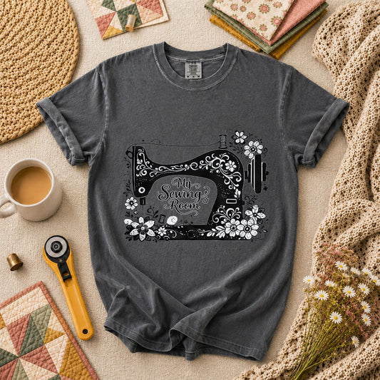 My Sewing Room Black White Sketch T-Shirt - Grey