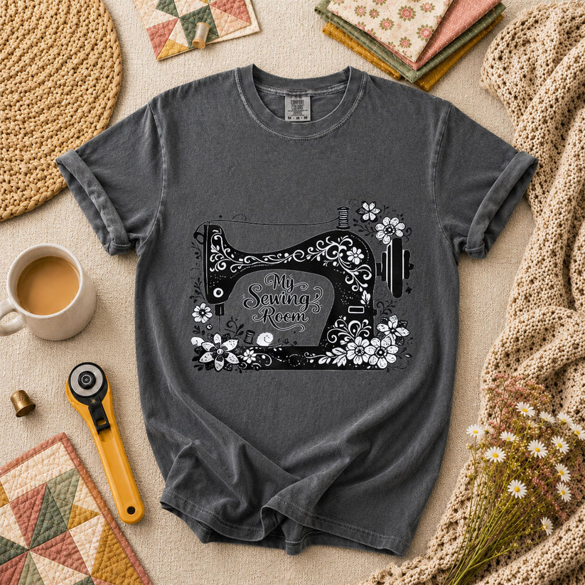 My Sewing Room Black White Sketch T-Shirt - Grey