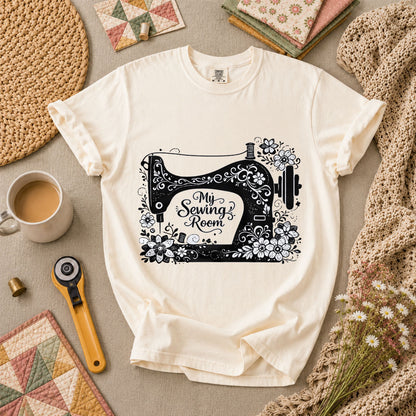 My Sewing Room Black White Sketch T-Shirt - Ivory
