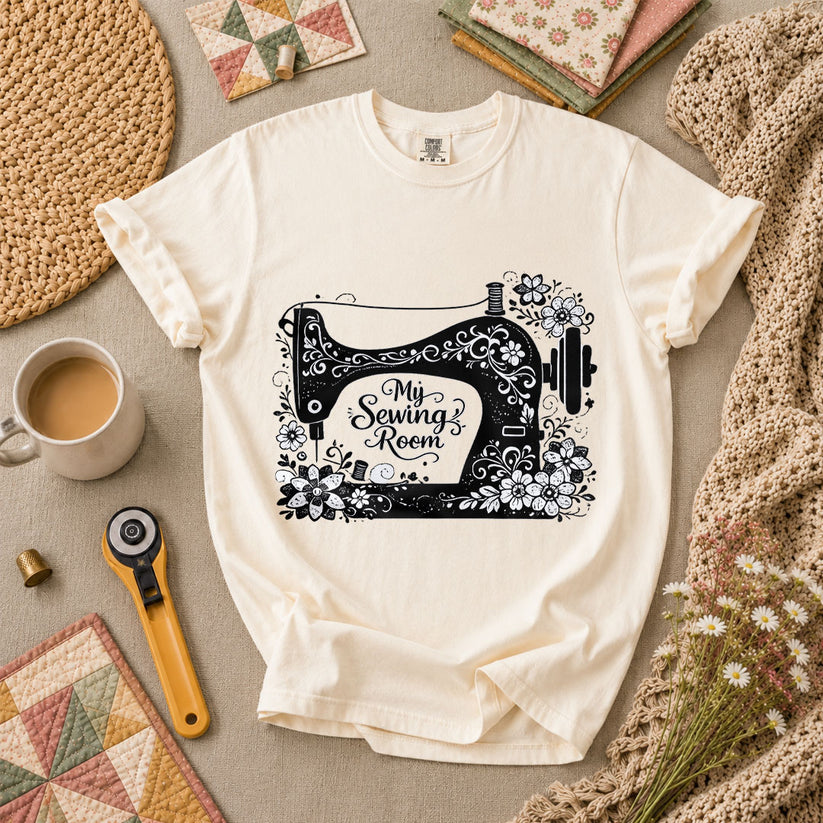 My Sewing Room Black White Sketch T-Shirt - Ivory