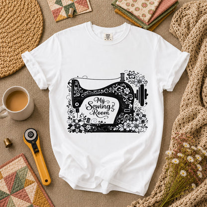 My Sewing Room Black White Sketch T-Shirt - White