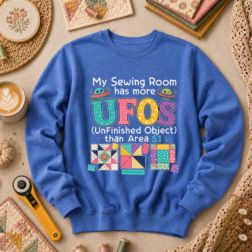 My Sewing Room Has More UFOs Than Area 51 Long Sleeve - Heather True Royal