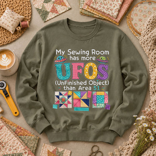 My Sewing Room Has More UFOs Than Area 51 Long Sleeve - Military Green