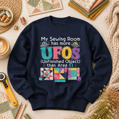 My Sewing Room Has More UFOs Than Area 51 Long Sleeve - Navy