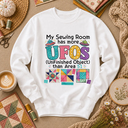 My Sewing Room Has More UFOs Than Area 51 Long Sleeve - White