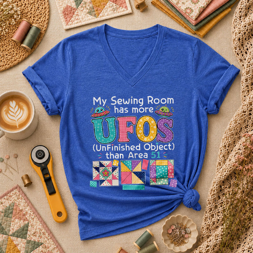 My Sewing Room Has More UFOs Than Area 51 Women's V-Neck - Heather True Royal
