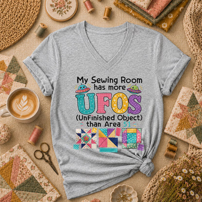 My Sewing Room Has More UFOs Than Area 51 Women's V-Neck - Sport Grey