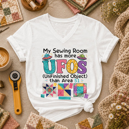 My Sewing Room Has More UFOs Than Area 51 Women's V-Neck - White