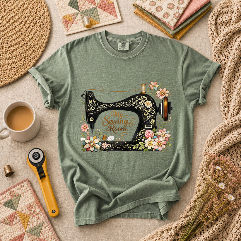 My Sewing Room Ornate Floral T-Shirt - Forest Green