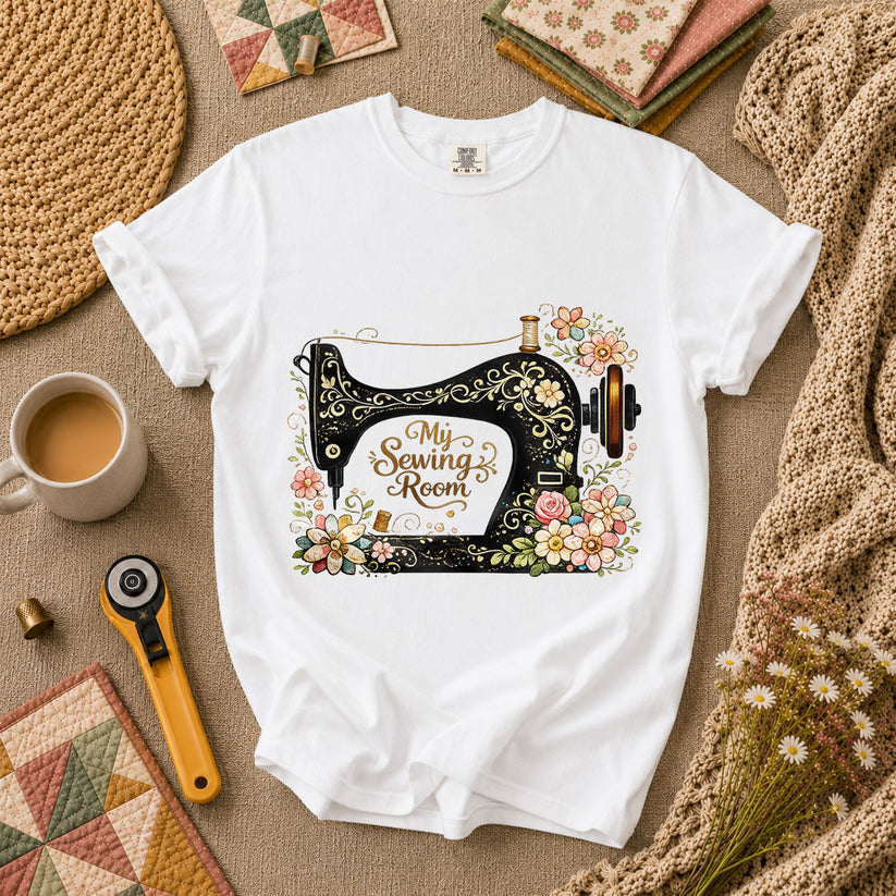 My Sewing Room Ornate Floral T-Shirt - White