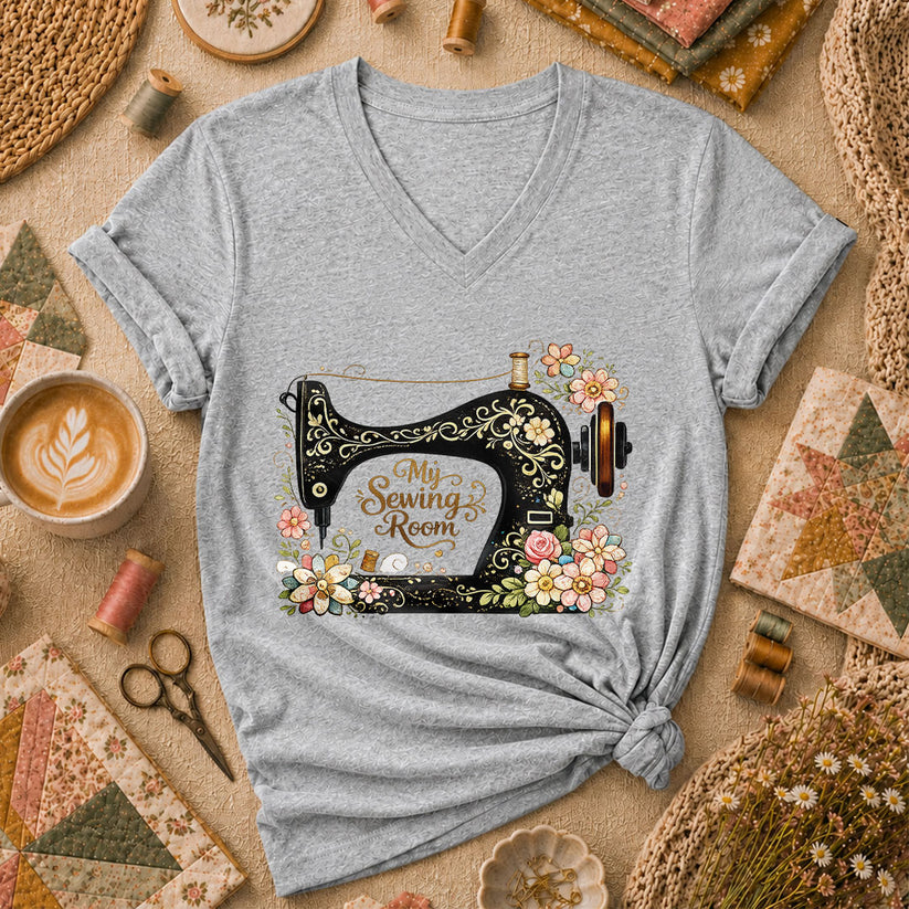 My Sewing Room Ornate Floral Women's V-Neck - Sport Grey
