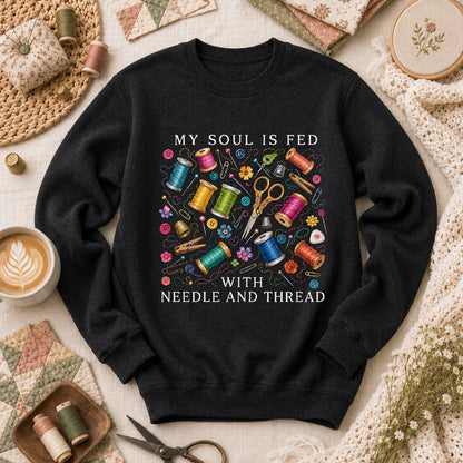 My Soul Is Fed With Needle And Thread Long Sleeve - Black