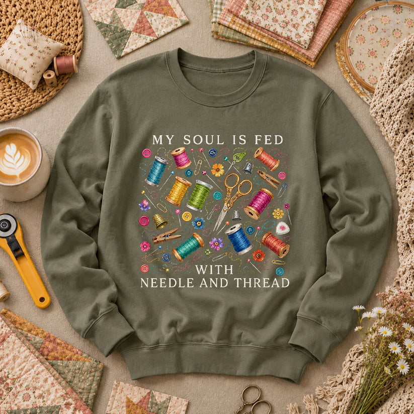 My Soul Is Fed With Needle And Thread Long Sleeve - Military Green