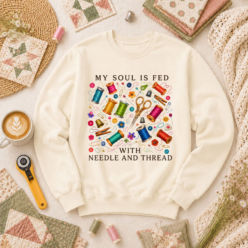My Soul Is Fed With Needle And Thread Long Sleeve - Natural