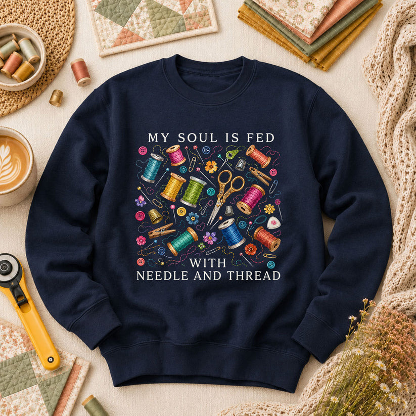 My Soul Is Fed With Needle And Thread Long Sleeve - Navy