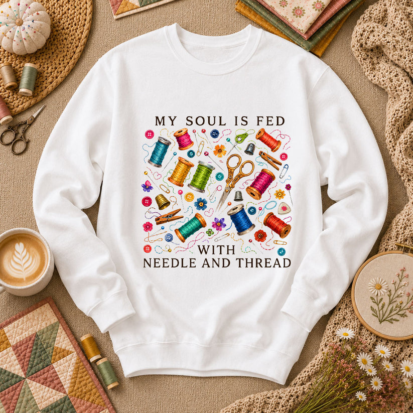 My Soul Is Fed With Needle And Thread Long Sleeve - White