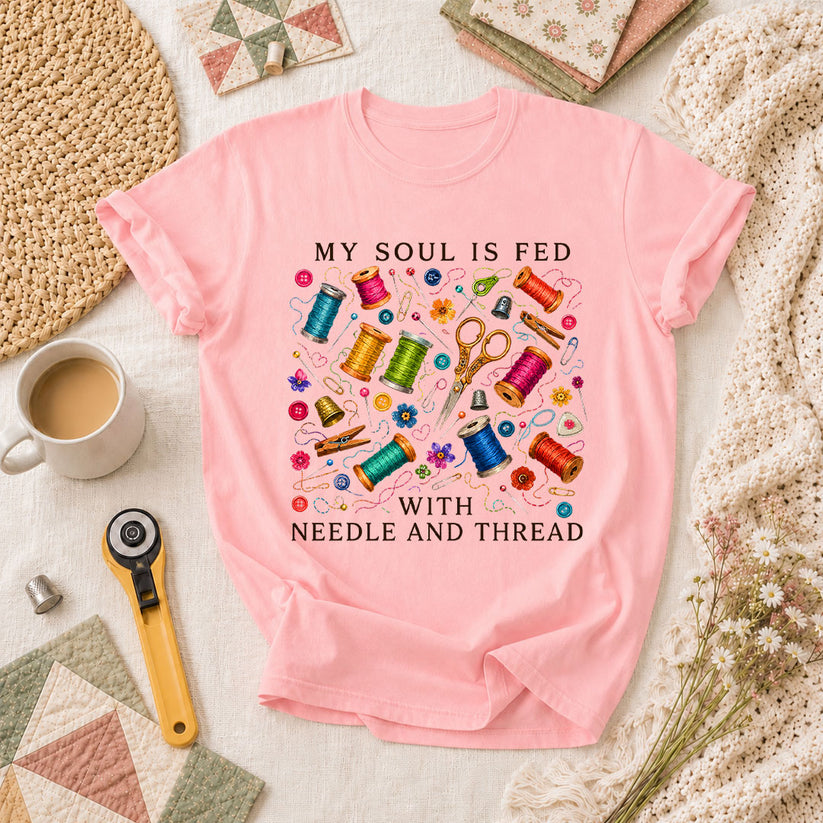 My Soul Is Fed With Needle And Thread T-Shirt - Pink