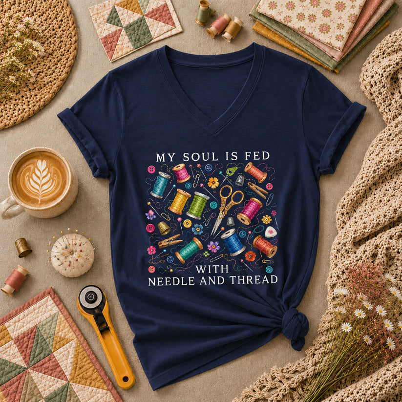 My Soul Is Fed With Needle And Thread Women's V-Neck - Navy