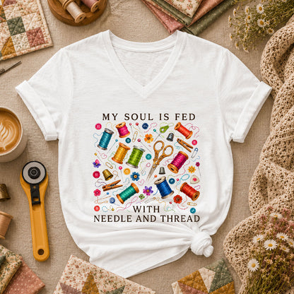 My Soul Is Fed With Needle And Thread Women's V-Neck - White