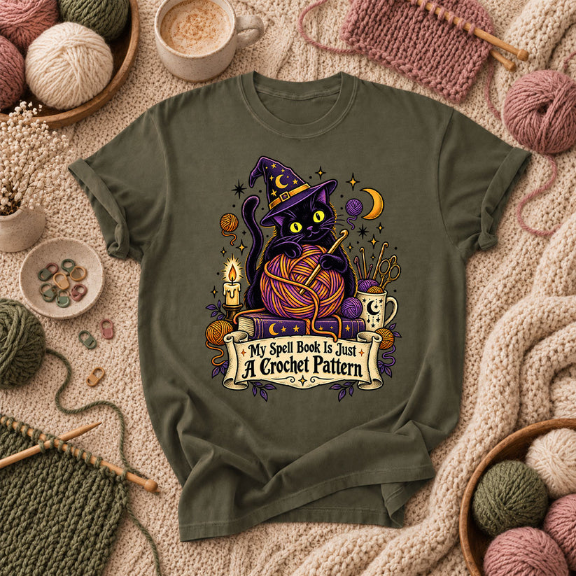 My Spell Book Is Just A Crochet Pattern T-Shirt - Military Green