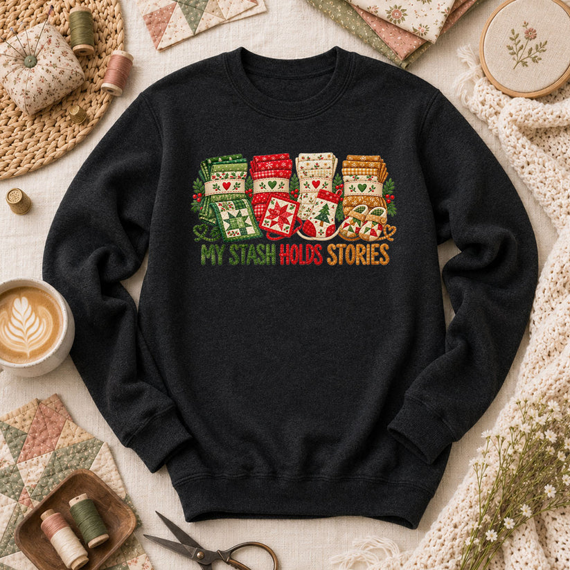 My Stash Holds Stories Christmas Fat Quarter Stacks Long Sleeve - Black