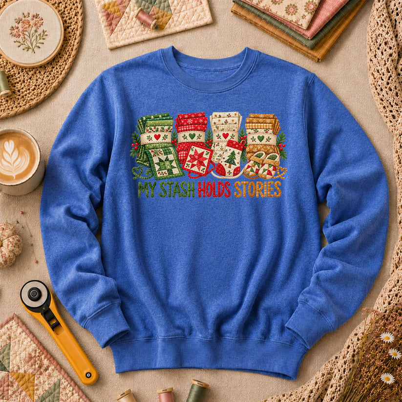 My Stash Holds Stories Christmas Fat Quarter Stacks Long Sleeve - Heather True Royal