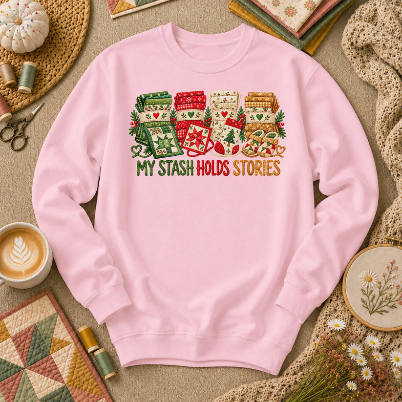My Stash Holds Stories Christmas Fat Quarter Stacks Long Sleeve - Light Pink
