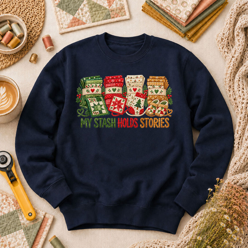 My Stash Holds Stories Christmas Fat Quarter Stacks Long Sleeve - Navy