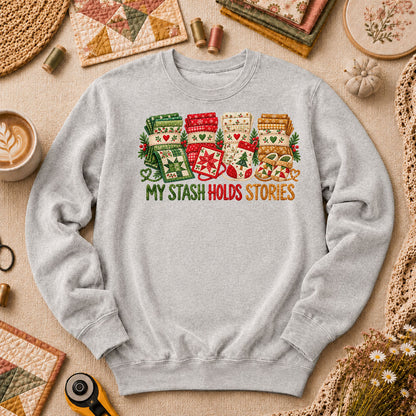 My Stash Holds Stories Christmas Fat Quarter Stacks Long Sleeve - Sport Grey