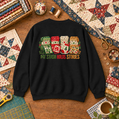 My Stash Holds Stories Christmas Fat Quarter Stacks Sweatshirt - Black