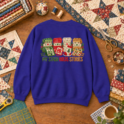 My Stash Holds Stories Christmas Fat Quarter Stacks Sweatshirt - Royal