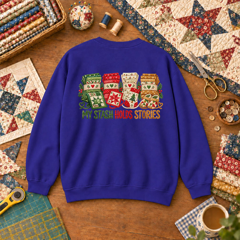 My Stash Holds Stories Christmas Fat Quarter Stacks Sweatshirt - Royal