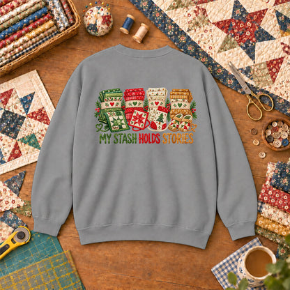 My Stash Holds Stories Christmas Fat Quarter Stacks Sweatshirt - Sport Grey