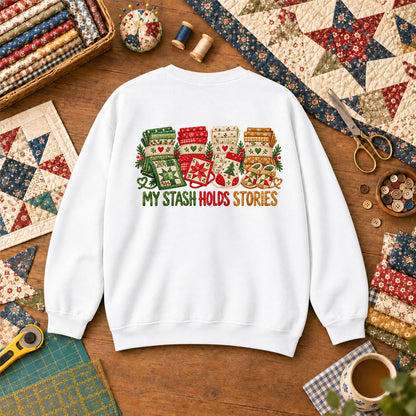 My Stash Holds Stories Christmas Fat Quarter Stacks Sweatshirt - White