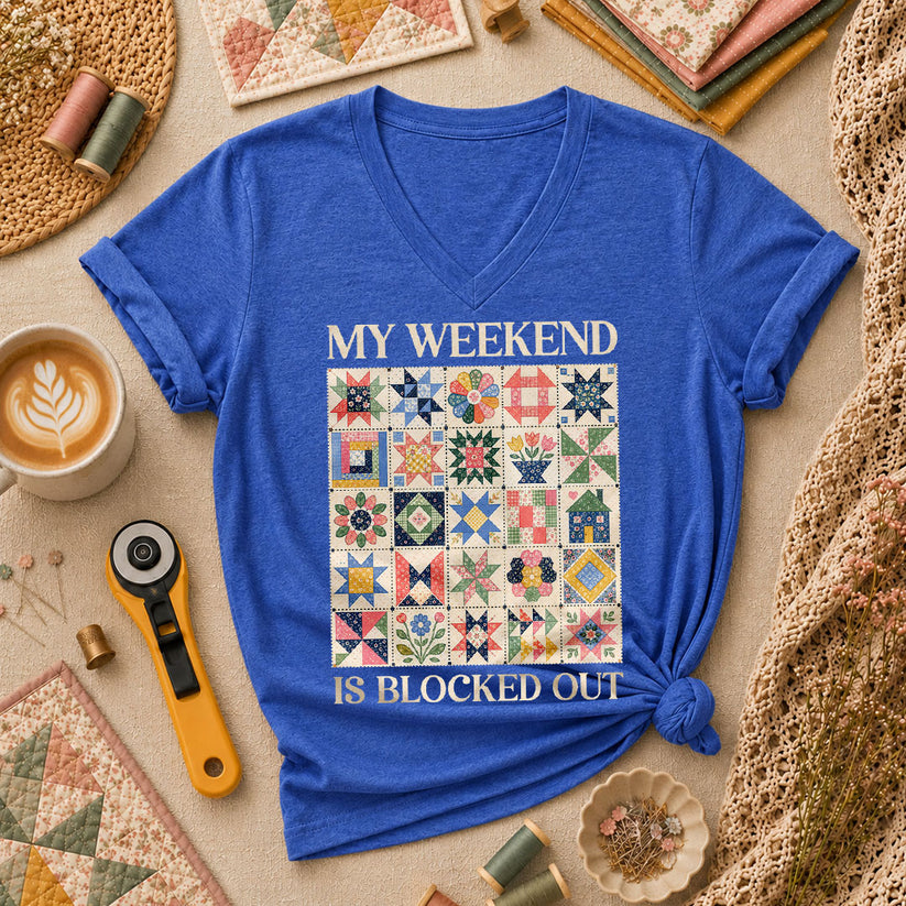 My Weekend Is Blocked Out Women's V-Neck - Heather True Royal